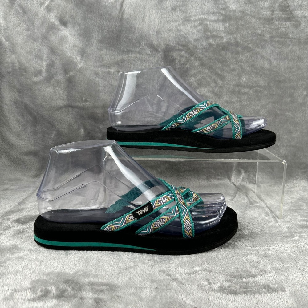 Teva Olowahu Strappy Mush Flip Flop Sandals Teal Geometric 6840 Women Size 5